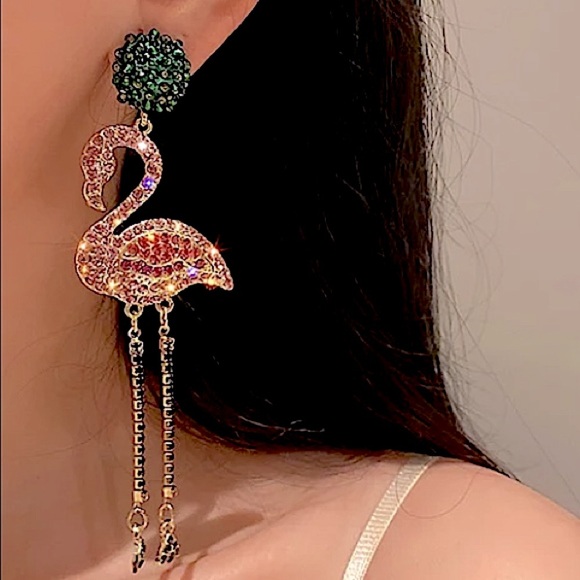 Flamingo Crystal Zircon Earrings - Picture 1 of 5